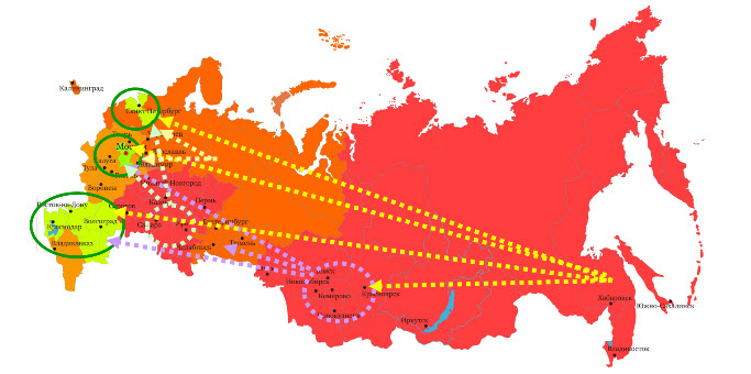 Карта движения рабочей силы в России